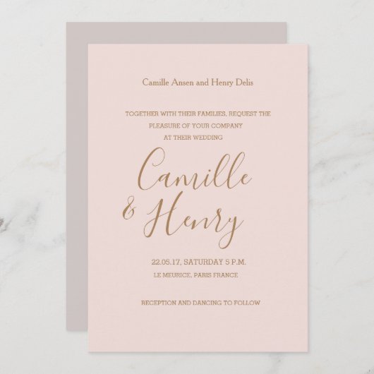 Elegante Rose Rosa Gold Moderne Hochzeit Einladung (Vorne/Hinten)