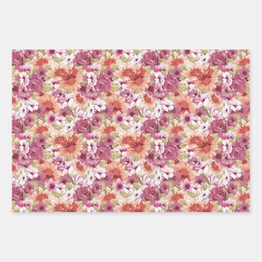 Elegante Rose Rosa Korallenfarben Geschenkpapier Set (Vorderseite 3)