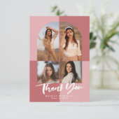 Elegante Rose Rosa Pfeil 4 Foto Abschluss Dankeskarte (Stehend Vorderseite)