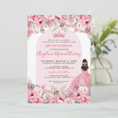 Elegante Rose Rosa Quinceanera Einladung (Stehend Vorderseite)