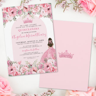 Elegante Rose Rosa Quinceanera Einladung