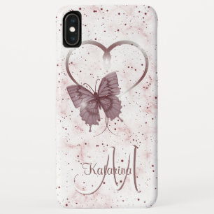 Elegante Rose Rosa Schmetterling, Marmormonogramm Case-Mate iPhone Hülle