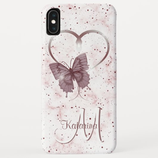 Elegante Rose Rosa Schmetterling, Marmormonogramm Case-Mate iPhone Hülle (Rückseite)