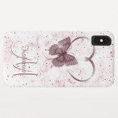 Elegante Rose Rosa Schmetterling, Marmormonogramm Case-Mate iPhone Hülle (Rückseite (Horizontal))