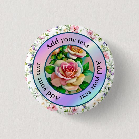 Elegante Rose Rosa und Gelbe Wasserfarbenpastel Button (Vorderseite)