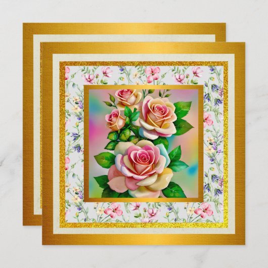 Elegante Rose Rosa und Gelbe Wasserfarbenpastel Einladung (Vorne/Hinten)