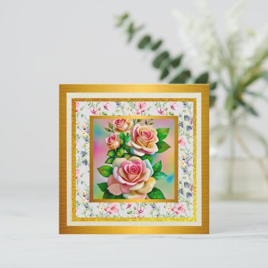 Elegante Rose Rosa und Gelbe Wasserfarbenpastel Einladung (Stehend Vorderseite)