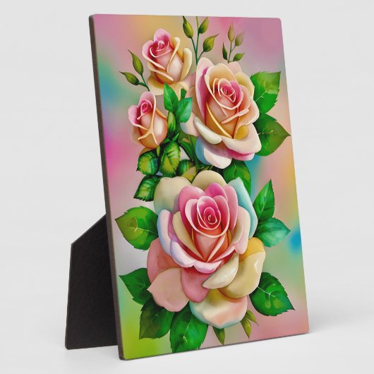 Elegante Rose Rosa und Gelbe Wasserfarbenpastel Fotoplatte (Seite)
