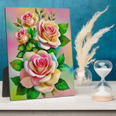 Elegante Rose Rosa und Gelbe Wasserfarbenpastel Fotoplatte (Seite)