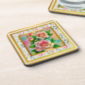 Elegante Rose Rosa und Gelbe Wasserfarbenpastel Getränkeuntersetzer (Linke Seite)