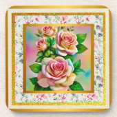 Elegante Rose Rosa und Gelbe Wasserfarbenpastel Getränkeuntersetzer (Vorderseite)