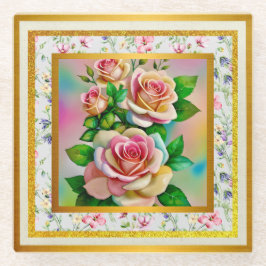 Elegante Rose Rosa und Gelbe Wasserfarbenpastel Glasuntersetzer
