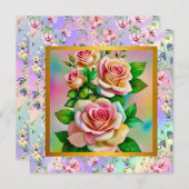 Elegante Rose Rosa und Gelbe Wasserfarbenpastel Mitteilungskarte (Vorne/Hinten)