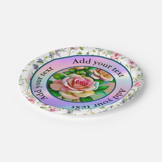 Elegante Rose Rosa und Gelbe Wasserfarbenpastel Pappteller (Schrägansicht)