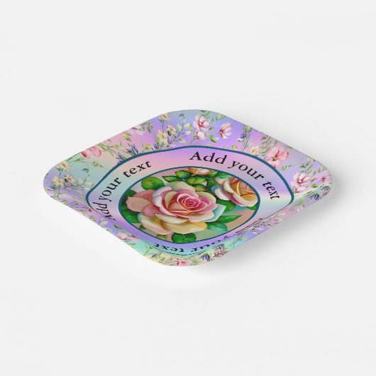 Elegante Rose Rosa und Gelbe Wasserfarbenpastel Pappteller (Gewinkelt)