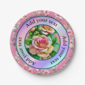 Elegante Rose Rosa und Gelbe Wasserfarbenpastel Pappteller (Vorderseite)