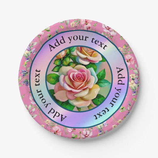 Elegante Rose Rosa und Gelbe Wasserfarbenpastel Pappteller (Vorderseite)