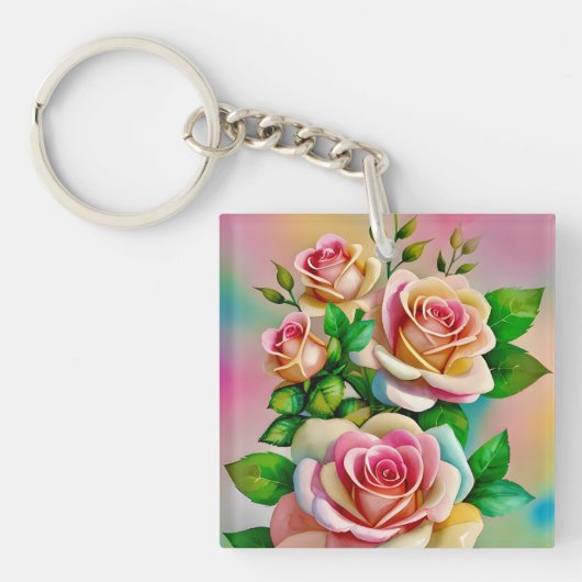 Elegante Rose Rosa und Gelbe Wasserfarbenpastel Schlüsselanhänger (Vorderseite)