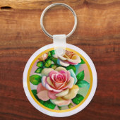 Elegante Rose Rosa und Gelbe Wasserfarbenpastel Schlüsselanhänger (Vorderseite)