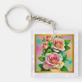 Elegante Rose Rosa und Gelbe Wasserfarbenpastel Schlüsselanhänger (Vorderseite)