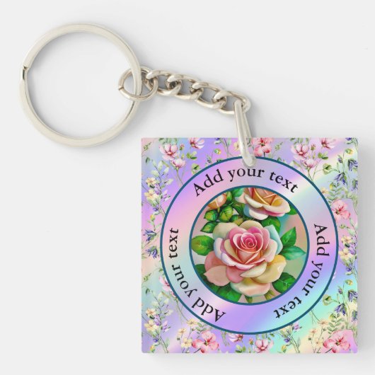 Elegante Rose Rosa und Gelbe Wasserfarbenpastel Schlüsselanhänger (Vorderseite)