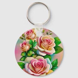 Elegante Rose Rosa und Gelbe Wasserfarbenpastel Schlüsselanhänger