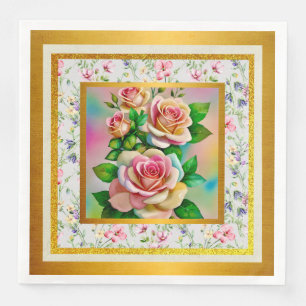 Elegante Rose Rosa und Gelbe Wasserfarbenpastel Serviette