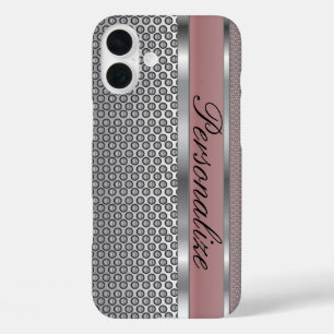 Elegante Rose Rosa- und Silbermetalldesign iPhone 16 Plus Hülle