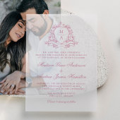 Elegante Rose Rosa Wappen Monogramm Hochzeit Pergament Einladungen