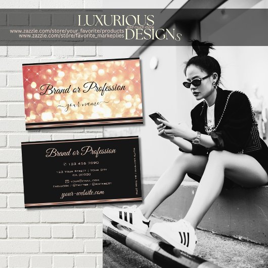 Elegante Rose Roter Goldener Glitzer Sterne Schwar Visitenkarte