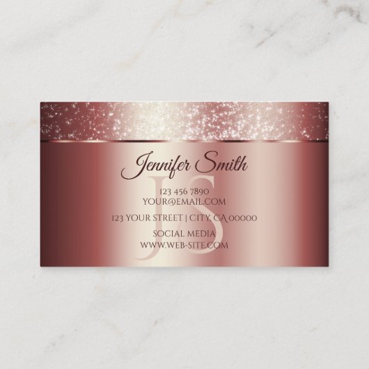 Elegante Rose Roter Sparkle Glitzer und Initials Visitenkarte (Rückseite)