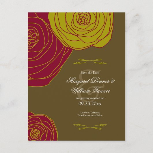 Elegante Rose Save the Date Ankündigungspostkarte (Vorderseite)