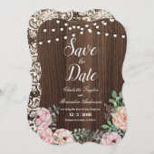 Elegante Rose Save the Date Karte - rustikales Hol (Vorne/Hinten)