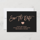 Elegante Rose Schwarz mit Herz Save The Date (Vorderseite)
