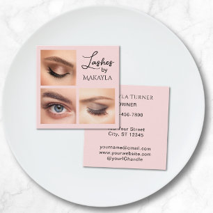 Elegante Rosé Schwarz Schrift 3 Foto Wimpern  Quadratische Visitenkarte