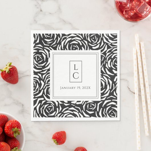 Elegante Rose Schwarz-weiß Paper Napkin Serviette (Beispiel)