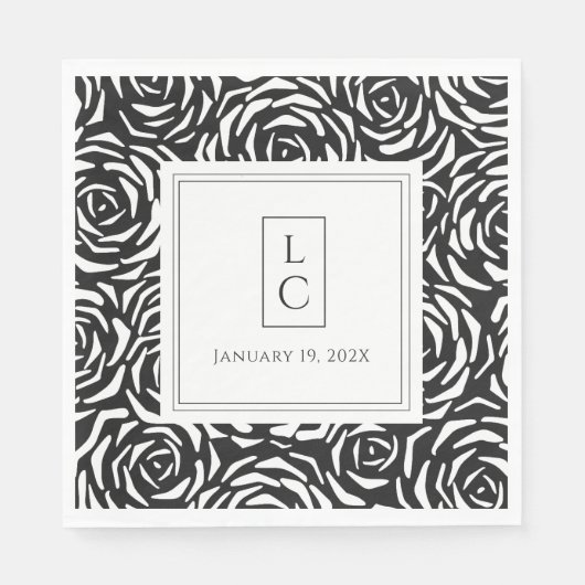 Elegante Rose Schwarz-weiß Paper Napkin Serviette (Vorderseite)