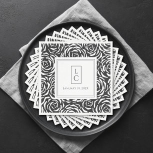 Elegante Rose Schwarz-weiß Paper Napkin Serviette