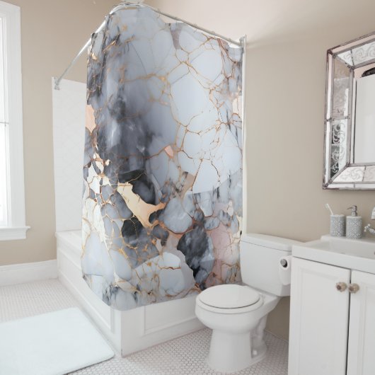 Elegante Rose Schwarz-weißer Marmor Duschvorhang (Beispiel)