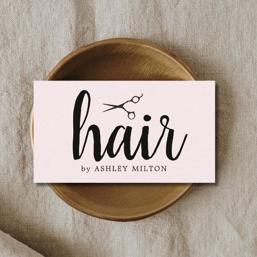 Elegante Rose Schwarze Scheren Haarstylistin Visitenkarte