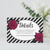 Elegante Rose Schwarze Streifen Gotische Hochzeitd Begleitkarte (Stehend Vorderseite)