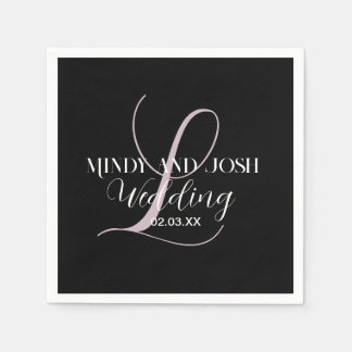Elegante Rose-Script-Hochzeitsgunst mit Anfangsbuc Serviette
