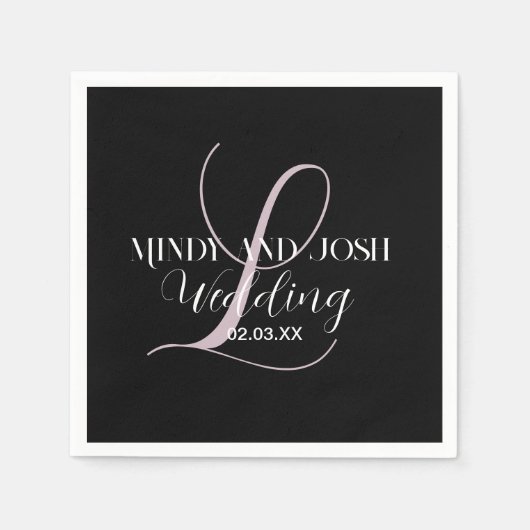 Elegante Rose-Script-Hochzeitsgunst mit Anfangsbuc Serviette (Vorderseite)