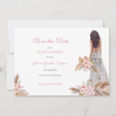 Elegante Rose Script Pampas Grass Quinceañera Save The Date (Vorderseite)