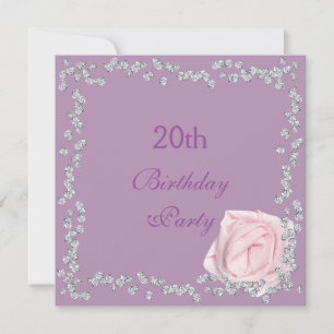 Elegante Rose u. Diamant-20. Geburtstag Einladung