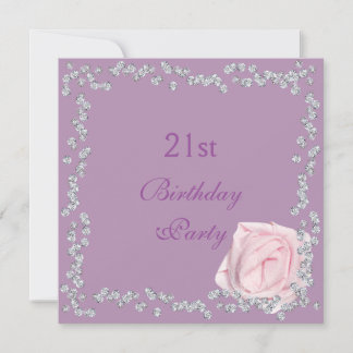 Elegante Rose u. Diamant-21. Geburtstag Einladung