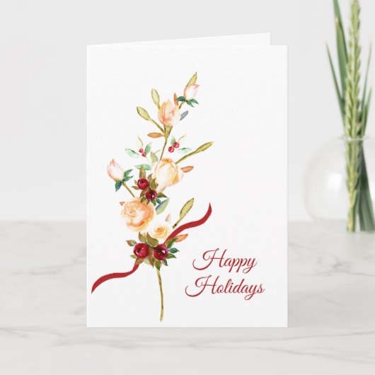 Elegante Rose und Berries Weihnachtskarte Feiertagskarte (Vorderseite)