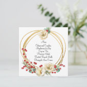 Elegante Rose und Berry Wreath Weihnachtskarte Menükarte (Stehend Vorderseite)