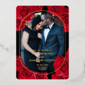 Elegante Rose und Foto Save the Date Folieneinladung (Vorderseite)