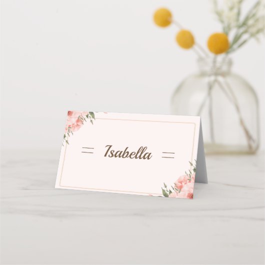 Elegante Rose und gedeckte Platzkarte (Vorderseite)